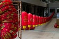 Line chinese lanterns with inscription happy and prosperous new year Royalty Free Stock Photo