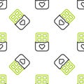 Line Chocolate bar icon isolated seamless pattern on white background. Happy Valentines day. Vector