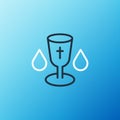 Line Christian chalice icon isolated on blue background. Christianity icon. Happy Easter. Colorful outline concept Royalty Free Stock Photo