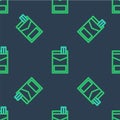 Line Cigarettes pack box icon isolated seamless pattern on blue background. Cigarettes pack. Vector