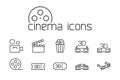 Line cinema icons set on white background