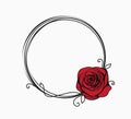 Line circle frame with red rose and swirls Royalty Free Stock Photo