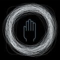 Line circles with inner hand. Icon. Black background Royalty Free Stock Photo