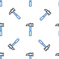 Line Claw hammer icon isolated seamless pattern on white background. Carpenter hammer. Tool for repair. Colorful outline