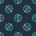 Line Clock and gear icon isolated seamless pattern on black background. Time Management symbol. Business concept. Vector Royalty Free Stock Photo