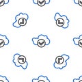 Line Cloud with check mark icon isolated seamless pattern on white background. Cloud storage data protection. Cloud Royalty Free Stock Photo