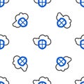 Line Cloud and shield icon isolated seamless pattern on white background. Cloud storage data protection. Security Royalty Free Stock Photo