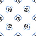 Line Cloud and shield icon isolated seamless pattern on white background. Cloud storage data protection. Security Royalty Free Stock Photo