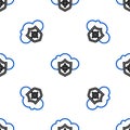 Line Cloud and shield icon isolated seamless pattern on white background. Cloud storage data protection. Security Royalty Free Stock Photo