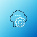 Line Cloud technology data transfer and storage icon isolated on blue background. Adjusting, service, setting