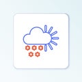 Line Cloudy with snow icon isolated on white background. Cloud with snowflakes. Single weather icon. Snowing sign
