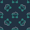 Line Coal mine trolley icon isolated seamless pattern on black background. Factory coal mine trolley. Vector Royalty Free Stock Photo