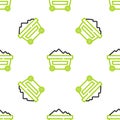 Line Coal mine trolley icon isolated seamless pattern on white background. Factory coal mine trolley. Vector