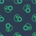 Line Coconut icon isolated seamless pattern on blue background. Vector