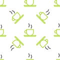 Line Coffee cup icon isolated seamless pattern on white background. Tea cup. Hot drink coffee. Vector Illustration Royalty Free Stock Photo