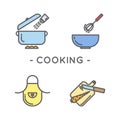 Line color cooking icon set