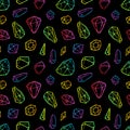 Line color neon crystals seamless pattern isolated on black background