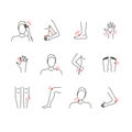 Line Color Pain Human Body Set. Vector