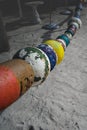 A line of colorful buoy floats in Key West, Florida