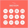 Line colorfuul icons set collection of bad room.