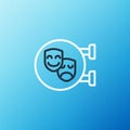 Line Comedy and tragedy theatrical masks icon isolated on blue background. Colorful outline concept. Vector