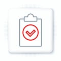 Line Completed task icon isolated on white background. Compliance inspection approved. Checklist sign. Certified