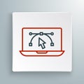 Line Computer display with vector design program icon isolated on isolated on white background. Photo editor software Royalty Free Stock Photo