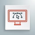Line Computer display with vector design program icon isolated on isolated on white background. Photo editor software Royalty Free Stock Photo