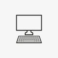 Line Computer monitor of black color. Vector Desktop computer icon on white background