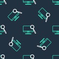 Line Computer monitor diagnostics icon isolated seamless pattern on black background. Adjusting app, service, setting Royalty Free Stock Photo
