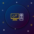 Line Computer monitor icon isolated on blue background. PC component sign. Colorful outline concept. Vector Royalty Free Stock Photo