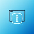 Line Computer monitor with text FAQ information icon isolated on blue background. Frequently asked questions. Colorful