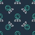 Line Computer network icon isolated seamless pattern on black background. Online gaming. Laptop network. Internet Royalty Free Stock Photo
