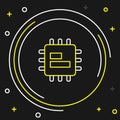 Line Computer processor with microcircuits CPU icon isolated on black background. Chip or cpu with circuit board. Micro Royalty Free Stock Photo