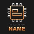 Line Computer processor with microcircuits CPU icon isolated on black background. Chip or cpu with circuit board. Micro Royalty Free Stock Photo