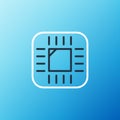Line Computer processor with microcircuits CPU icon isolated on blue background. Chip or cpu with circuit board. Micro Royalty Free Stock Photo
