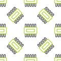 Line Computer processor with microcircuits CPU icon isolated seamless pattern on white background. Chip or cpu with Royalty Free Stock Photo