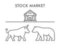 Line concept for stock market. Vector bull and bear. Royalty Free Stock Photo