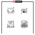 Set of 4 Commercial Filledline Flat Colors pack for angel, book, love, hand fan, light