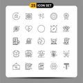 Group of 25 Lines Signs and Symbols for finance, badge, arrows, user, basic