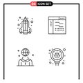 4 Line concept for Websites Mobile and Apps pencil rocket, human, code, page, management