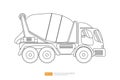 Line concrete truck vehicle icon. Mixer cement truck side view flat design. Isolated heavy industry equipment machine.