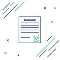 Line Confirmed document and check mark icon isolated on white background. Checklist icon. Business concept. Colorful