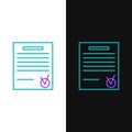 Line Confirmed document and check mark icon isolated on white and black background. Checklist icon. Business concept