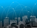 Line connection of a modern smart connected city  - concept illustration Royalty Free Stock Photo
