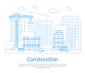 Line Constructions Building on Background of City District Card Poster. Vector Royalty Free Stock Photo