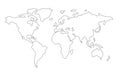 Line contour of the world map isolated on white background. Hand drawn simplified outline of continents. North America, Africa,