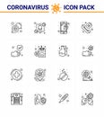 16 Line Set of corona virus epidemic icons. such as care, emergency, intect, call, question