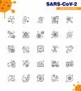 Coronavirus Prevention 25 icon Set Blue. search, germs, virus, find, room