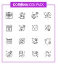 16 Line Coronavirus Covid19 Icon pack such as online, water, worldwide, drop, virus